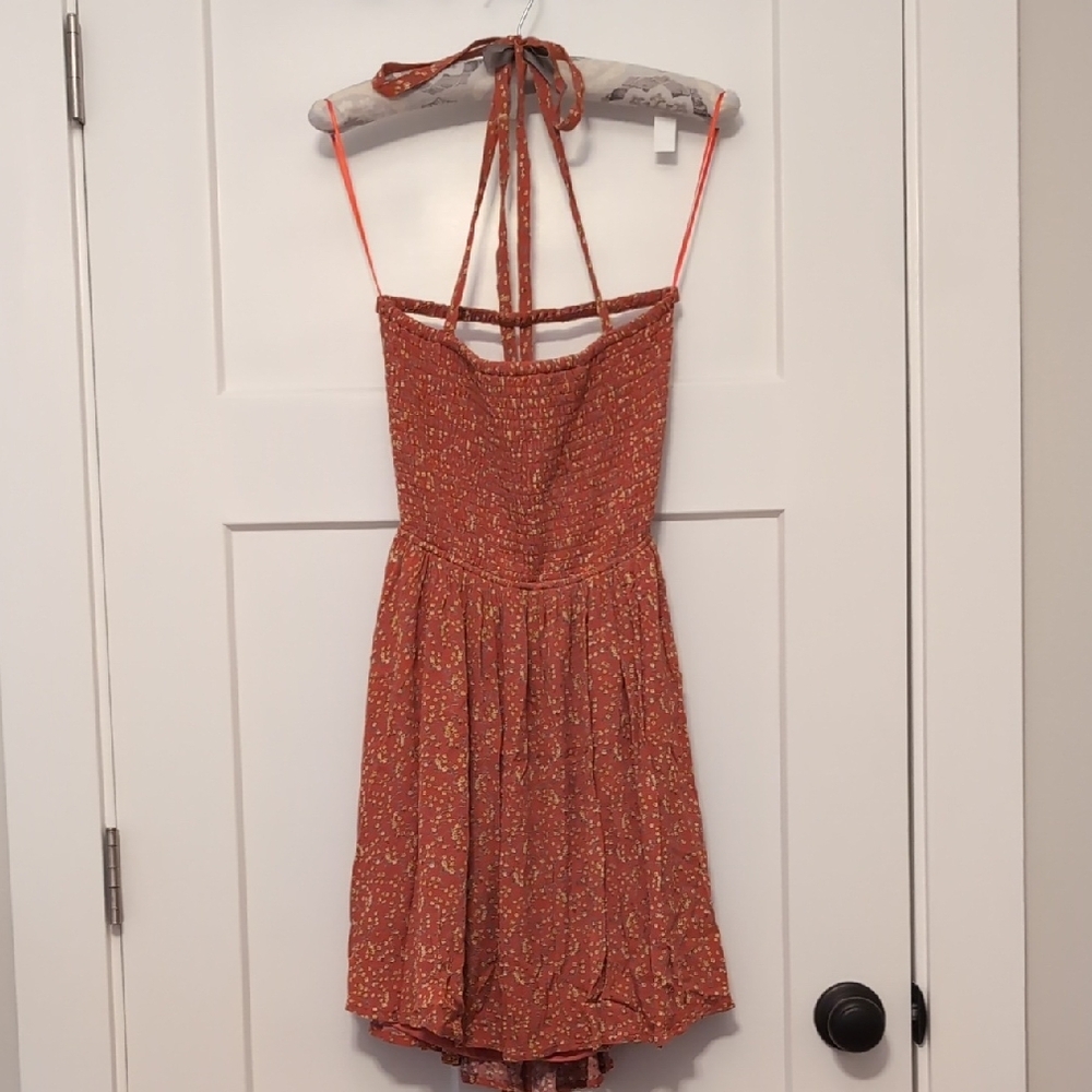 Floral Orange Halter Dress